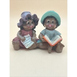 Vintage Figurine, Two African-American Schoolgirls Sitting and Reading